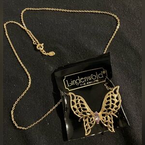 Lind 14k GE plated Gold Butterfly Necklace with Purple Gem